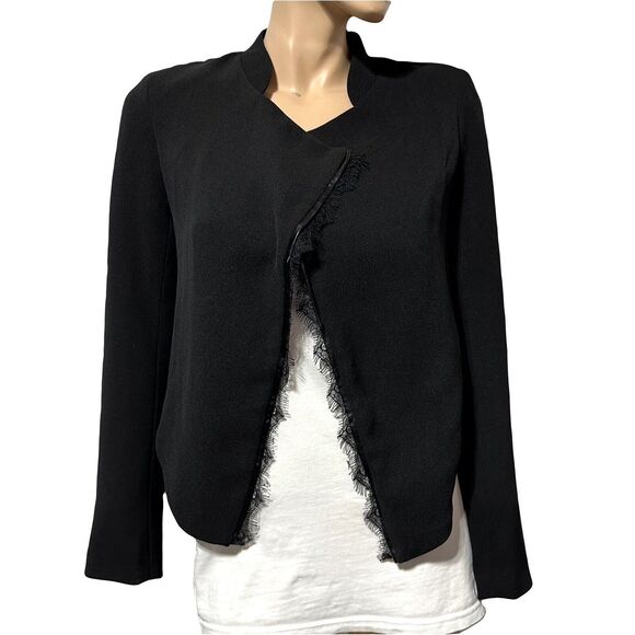 Elevenses Anthropologie Dimmet Drape Topper Jacket Lace Trim Black Blazer S NWT - Picture 3 of 11